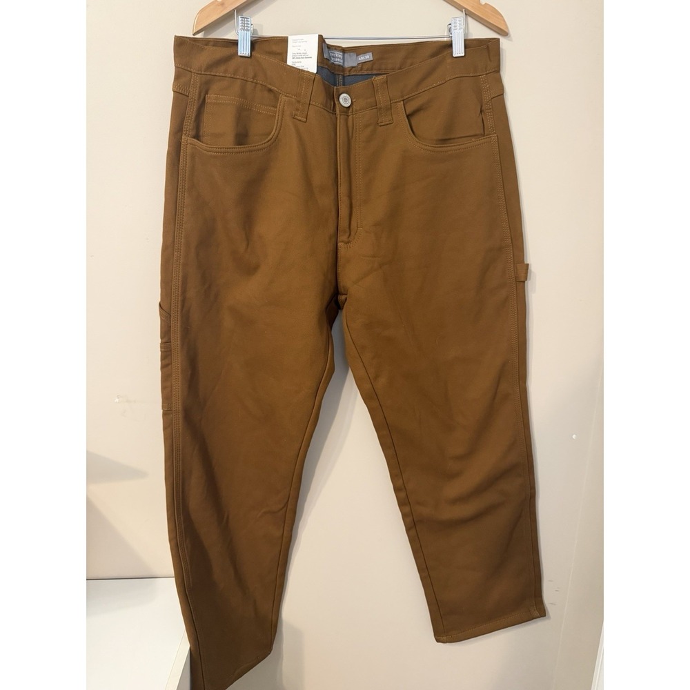 Berkley Jensen Jeans Mens 40x30 Fleece Lined Carpenter Relaxed Straight NWT Tan